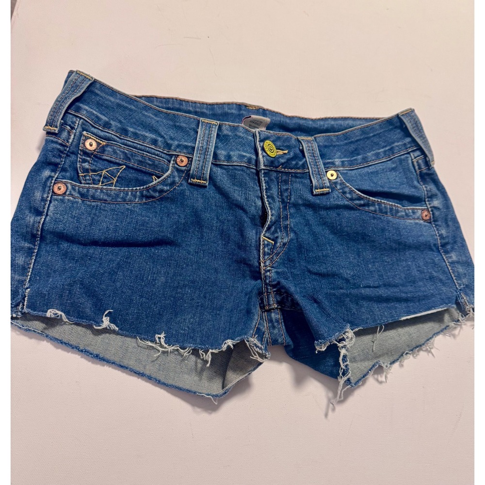 True Religion Joey Super T Cutoff Denim Shorts Womens 30 USA Y2K Low 3" seam